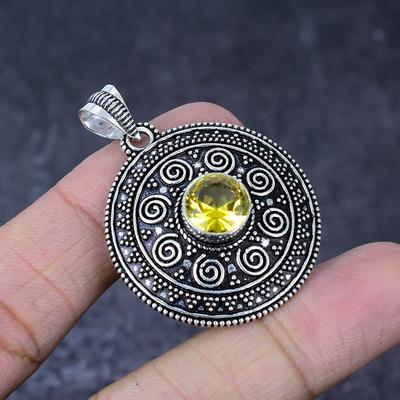 Natural Citrine Gemstone Handmade 925 Sterling Silver Jewelry Pendant 1.75" W0h43