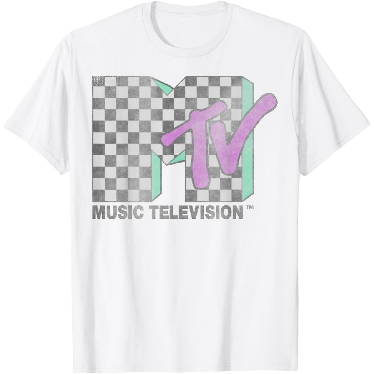 MTV Checkered Distressed Retro Logo Short Sleeve T-Shirt XXXXXL белый
