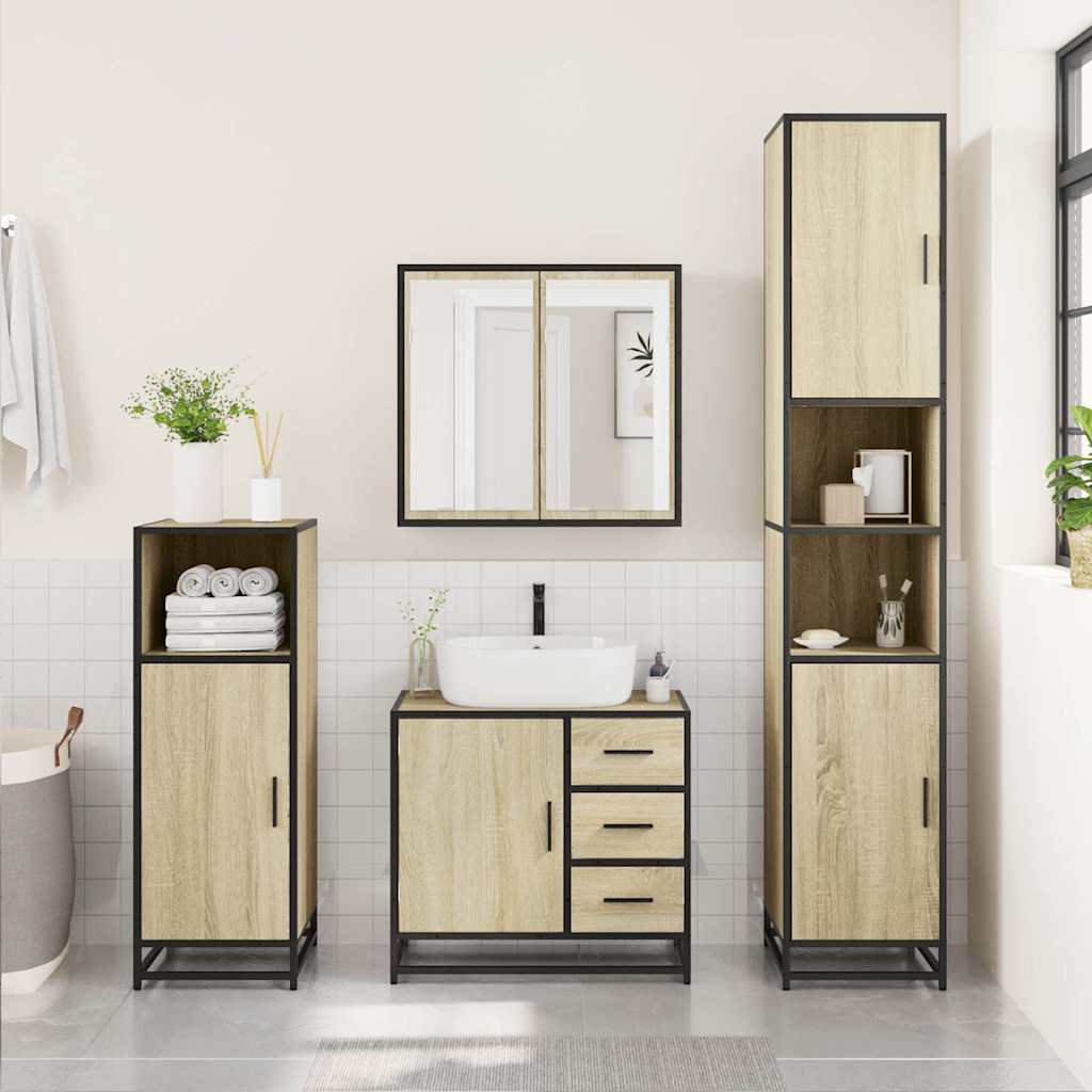 4 Piece Bathroom Furniture Set In Sonoma Oak Engineered Wood