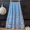 ZANZEA Womens Summer Casual Hollow Crochet Patchwork Loose Long Skirts