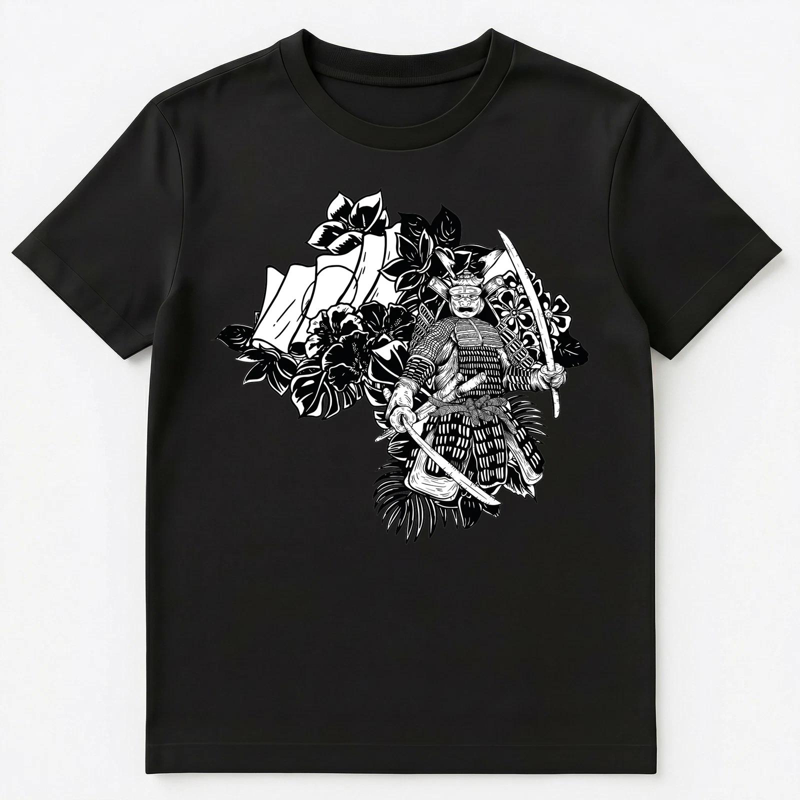 Black And White Japanese Samurai Graphic Unisex T-Shirt 2XL