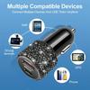 1pc Bling Bling Rhinestone Studded Car Charger, Fast Charging, USB A/C Car Phone Charger, Heart-Shaped LED Display Rhinestone Car Charger Adapter