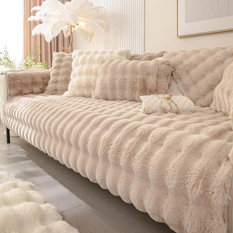Thick Imitation Rabbit Fur Plush Couch Cover Cover Anti-Slip Plush Couch Towel Sofa Cushion For Lounge Contemporary Home Decoration