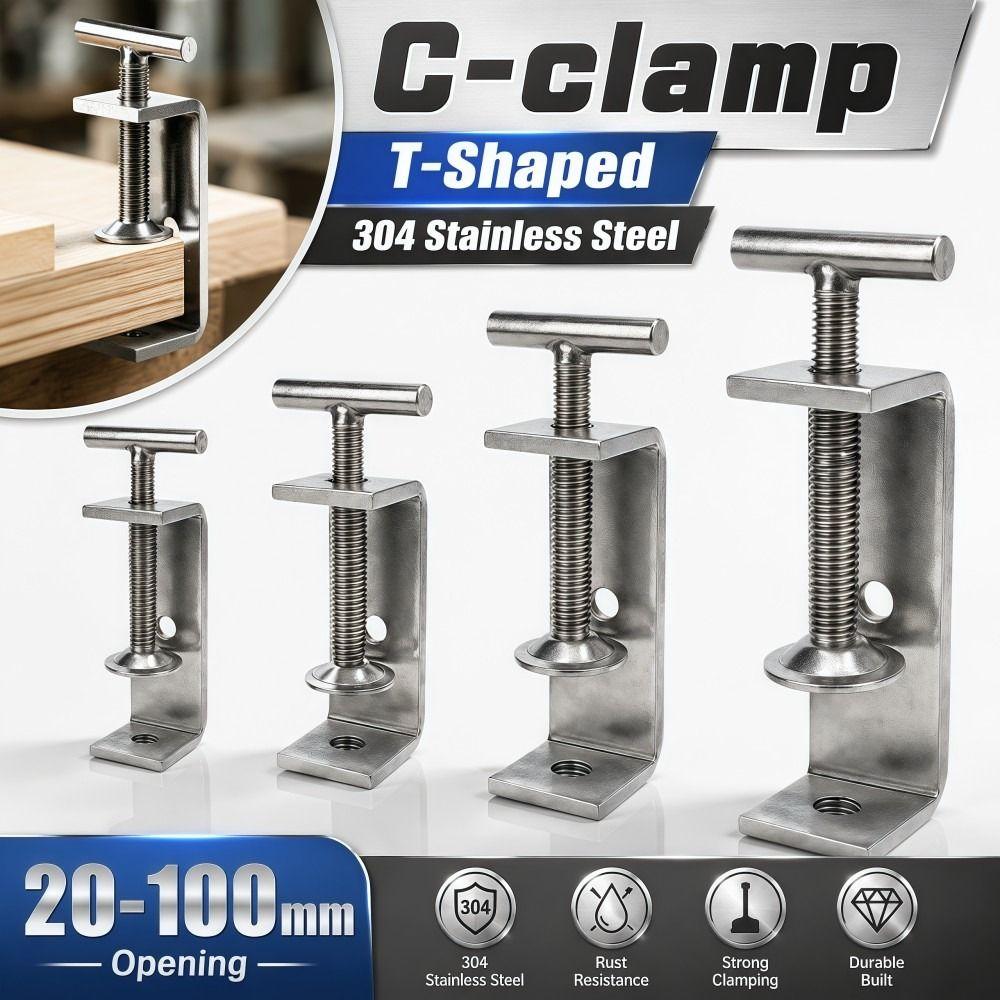 1pc T-Shaped Square Clamp 304 Stainless Steel Fixed Holder Clip C-clamp Hardware Fasteners