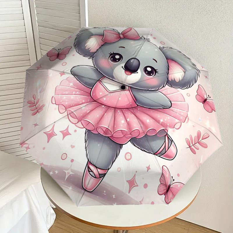 1pc Koala Ballerina Automatic Open/Close Umbrella Compact Folding Umbrella with 8-Rib Shaft for Women/Men, Portable Travel Umbrella,1152S