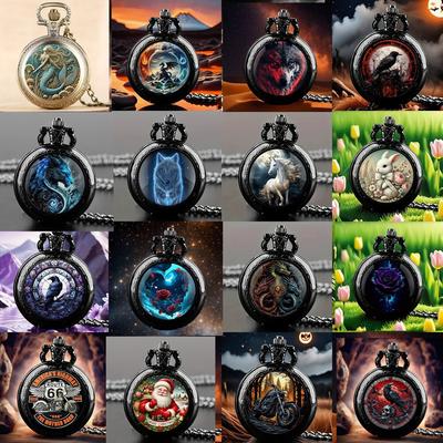 Buy 1 Get 1 Random 2 Pieces Vintage Mini Size Pocket Watch, With Necklace Pendant World-Time Feature, Gift Clock For Men Kids