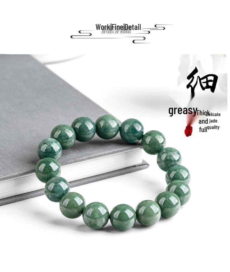 Natural A-Grade Ice-Type Green Jade Round Beads Bracelet for Men & Women
