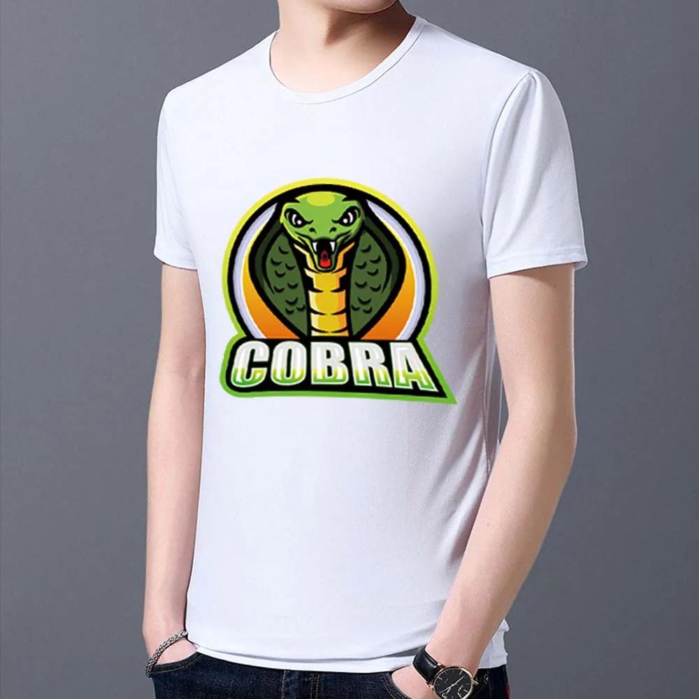 Fashionable Men's T-shirt White Classic Cobra Print Pattern Series Casual Round Neck Commuter All-match Comfortable Men's Top
