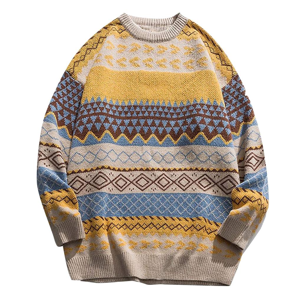 Pull tricoté chaud décontracté à manches longues et col rond pour homme, grande taille, hiver