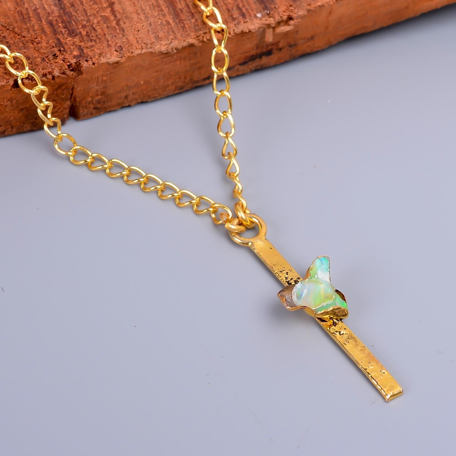 

Натуральный эфиопский опал, гальванизированное золотом, электроформованное свадебное колье-цепочка, ювелирное изделие V-79