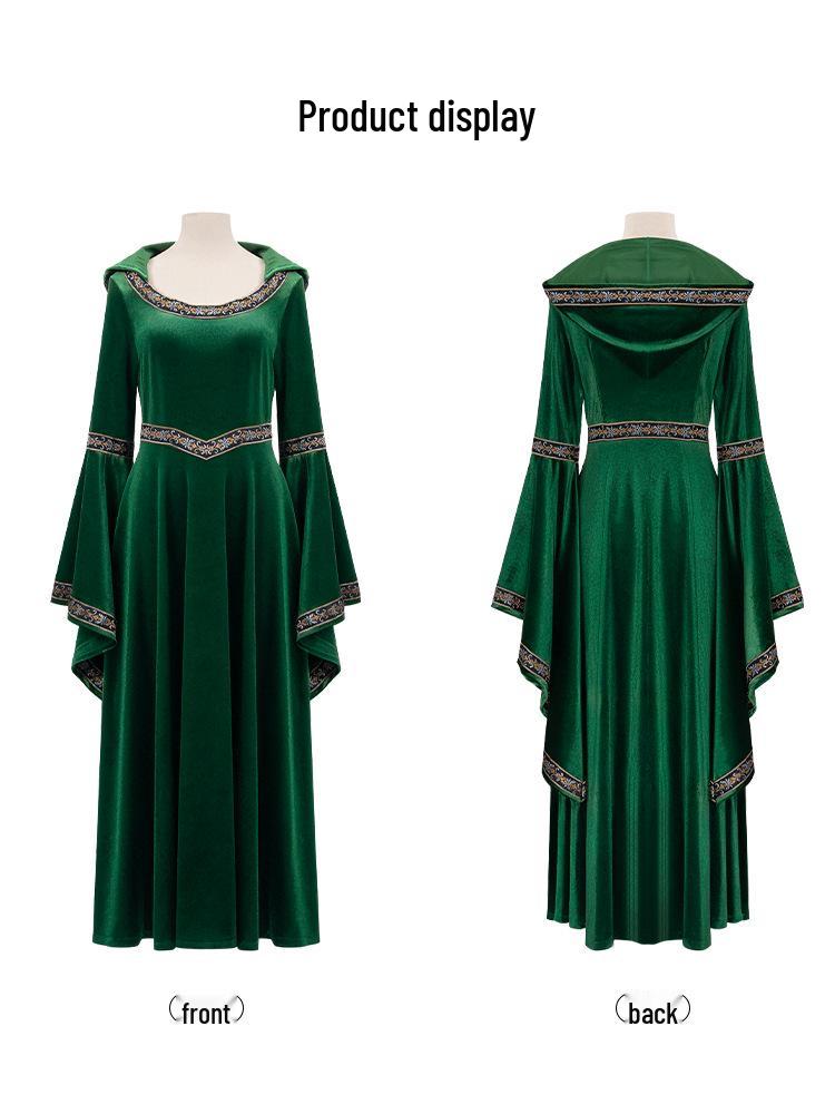 Medieval Renaissance Witch Cosplay Bell Sleeve Dress In Wine Red
