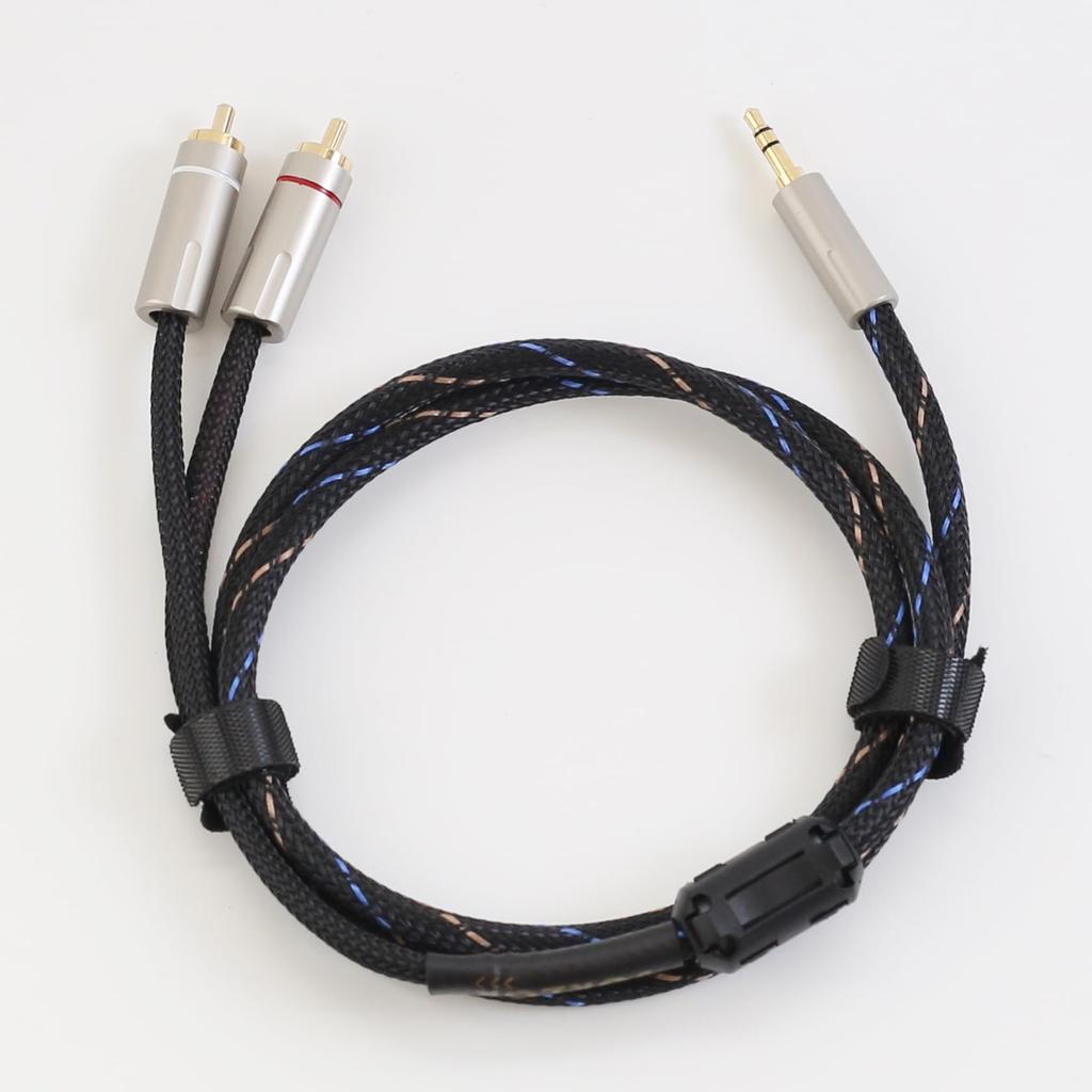2RCA Audio Stereo Conversion Cable for Connection Kawaki High-Durability 3.5mm - Cable, 1m, Gold-Plated Connectors, Hi-Fi Amplifier/Speaker/PC