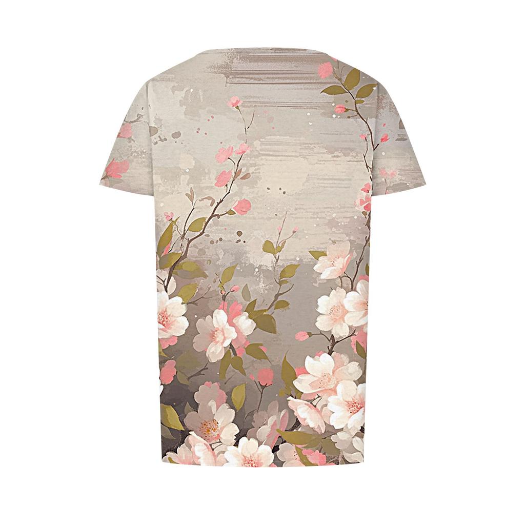 Dámské módní ležérní plisované tričko s kulatým výstřihem a krátkým rukávem s potiskem