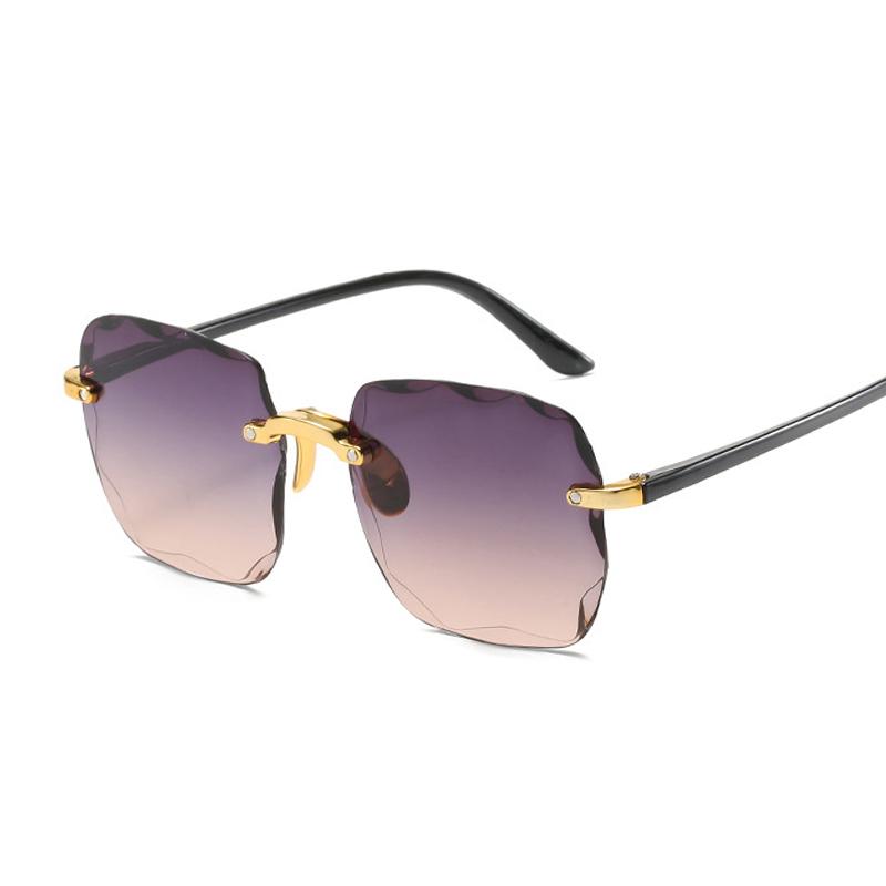 Vintage Rimless Square Sunglasses Woman Luxury Fashion Oversized Sun Glasses Female Retro Pink Black Gradient Mirror Oculos