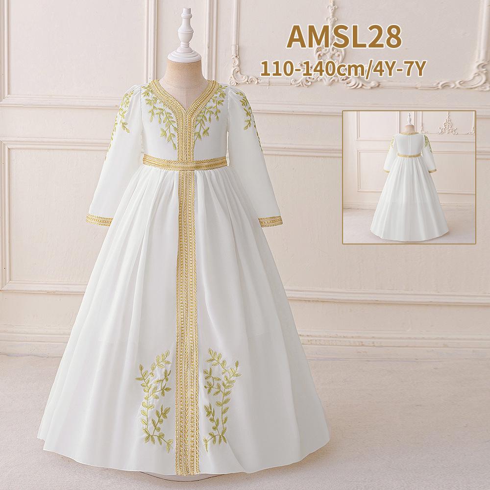 Middle Eastern Inspired Girls' Party Dress with Flower Print and Hot Stamping
