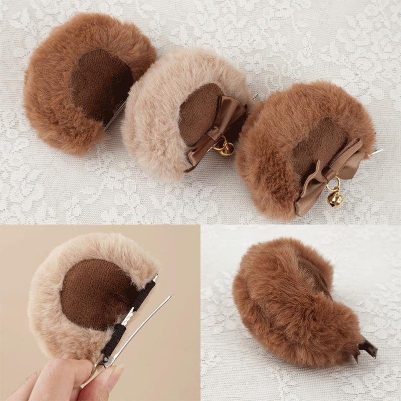 Artificial Bear Ear Hair Clip Hairpin with Bows Animal Ear Barrette Costume for Halloween and Cosplay