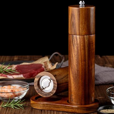 1/2Pcs Pepper Grinder Wooden Salt Pepper Grinding Set with Adjustable Coarseness Refillable Ceramic Core Manual Mill Kitchen Spice Grinder