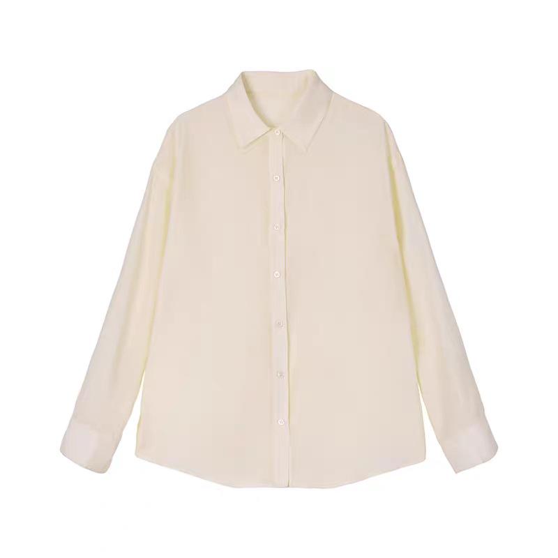 

2025 Autumn Acetate Back Slit High-End Long Sleeve Luster Shirt Medium бежевий