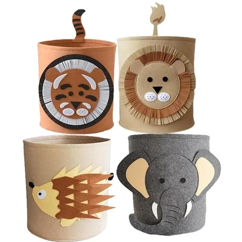 1/2/3/5PCS Baby Storage Basket Panda Dinosaur Cartoon Felt Organizer Laundry Dirty Clothes Bucket Toy Storage Box Gift Ideas