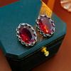 Baroque Style Zircon Earrings,Ornate Filigree Gemstone Earrings,Vintage Gemstone Drop Earrings,