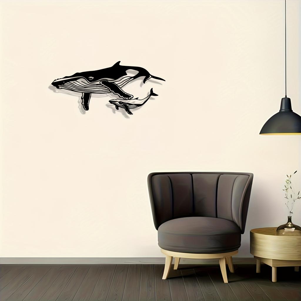 1pc Rustproof Iron Whale Metal Wall Art Decor for Living Room Bedroom Bathroom