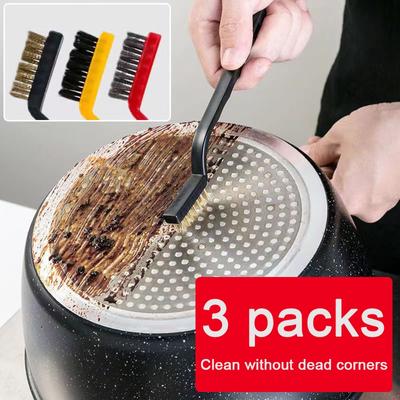 3pcs Gas Stove Cleaning Wire Brush Kitchen Tools Metal Fiber Brush Strong Decontamination