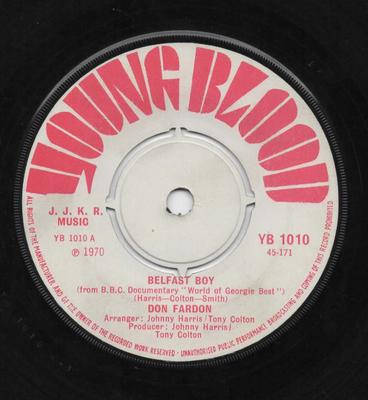 7inch Record DON FARDON - Belfast Boy YB1010 Young Blood 1970 UK Rock Used