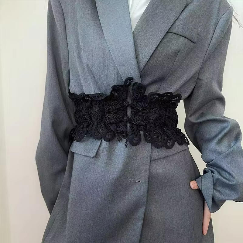 

Women s Wide Belt Lace Up Embroidery Elastic Cinch Waistband Slimming Body Shaper Decorative Waist Seal Sweet Bow Flower Girdle 130cm
