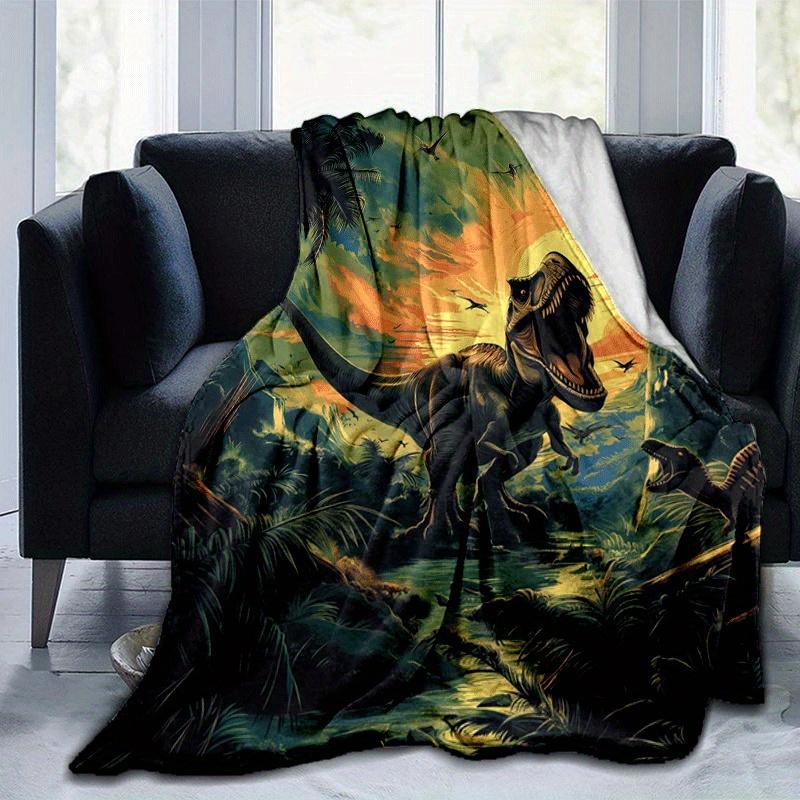 1pc Dinosaur Printing Lightweight Flannel Blanket, Comfortable and Warm Blanket, for Camping Sofa Bed and Couch Office, In All Seasons