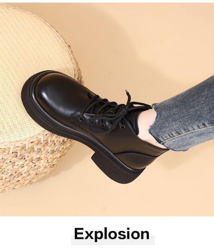 British-Style Women's Vintage Leather Lace-Up Martin Boots - Height-Increasing, Wide-Foot, Short French Design