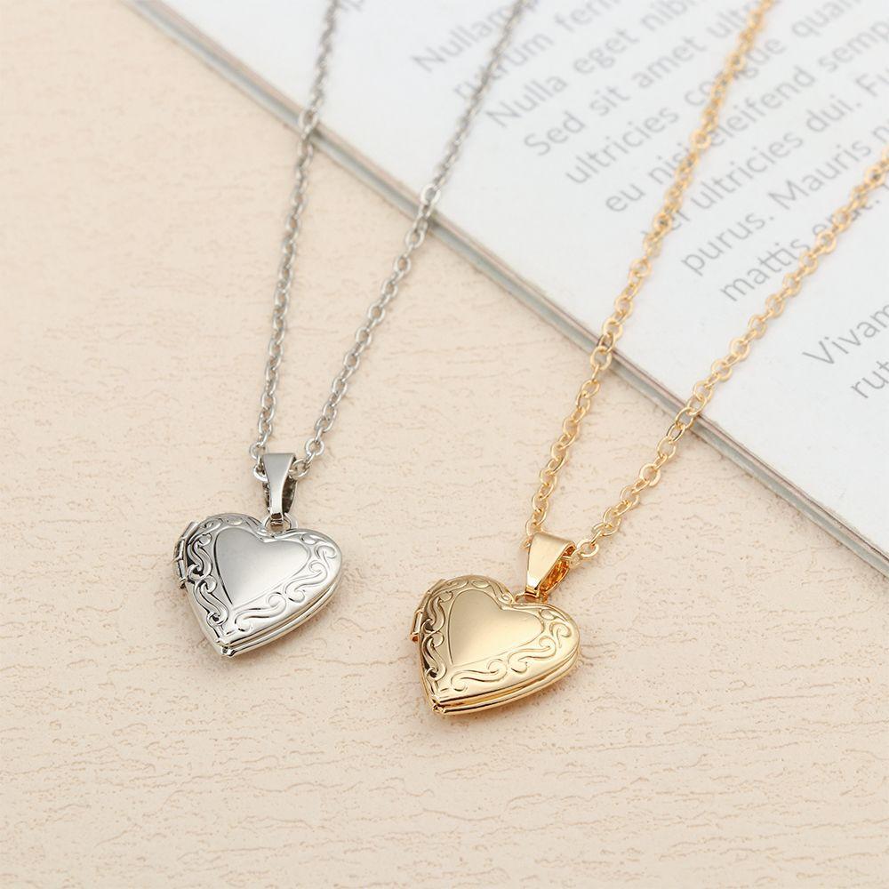 Diamond Heart Shaped Photo Picture Locket Necklace Romantic Custom Love Secret Message Pendant Necklace For Lover Couples Gift
