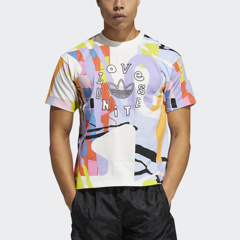 Adidas Originals Love Unites Aop Rundhals Sport Kurzarm T-Shirt Herren Tops Multicolor H43968