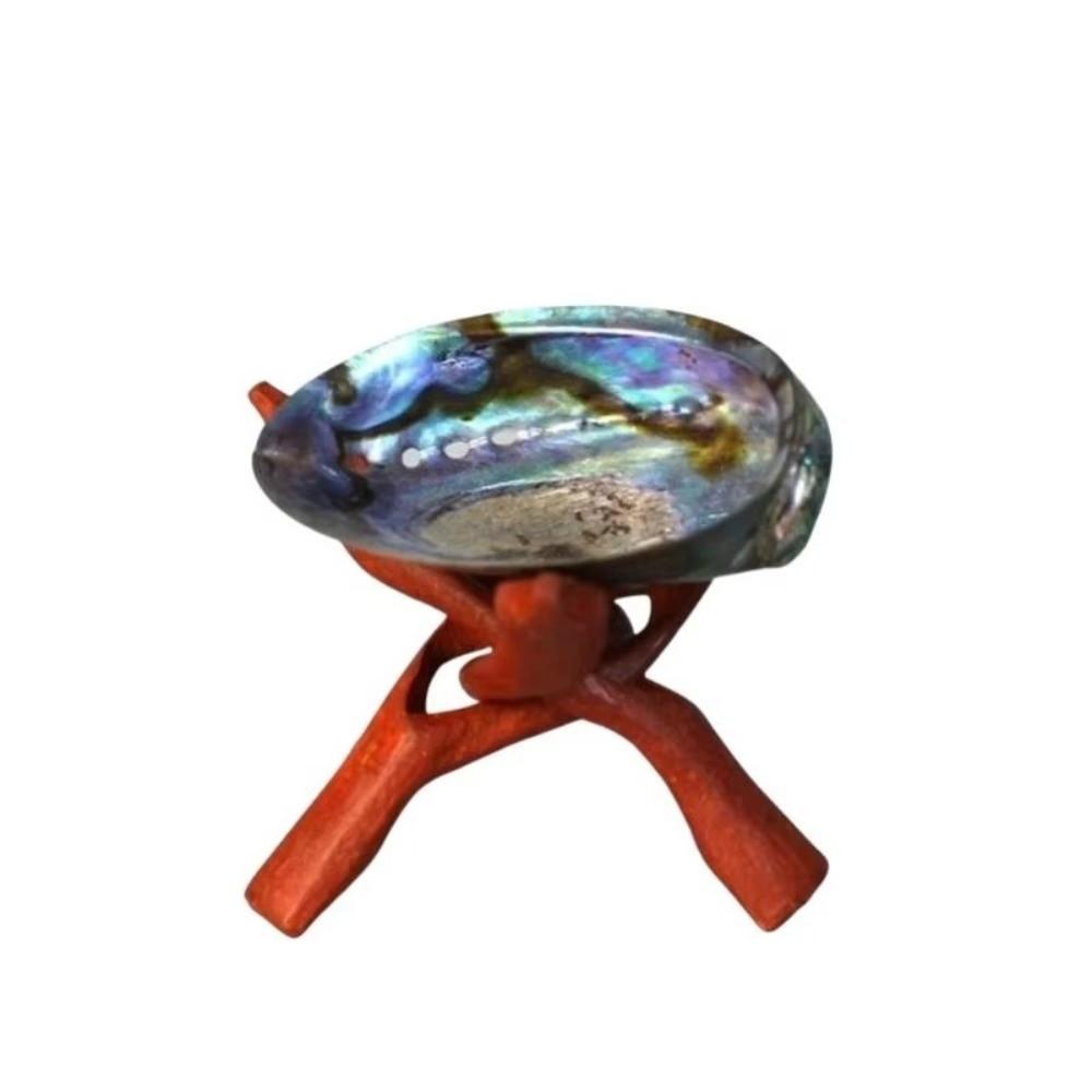 Vintage Wooden Display Stand Multipurpose Handmade Abalone Shell Holder Decorative Ornament Tripod Stand Home Decor
