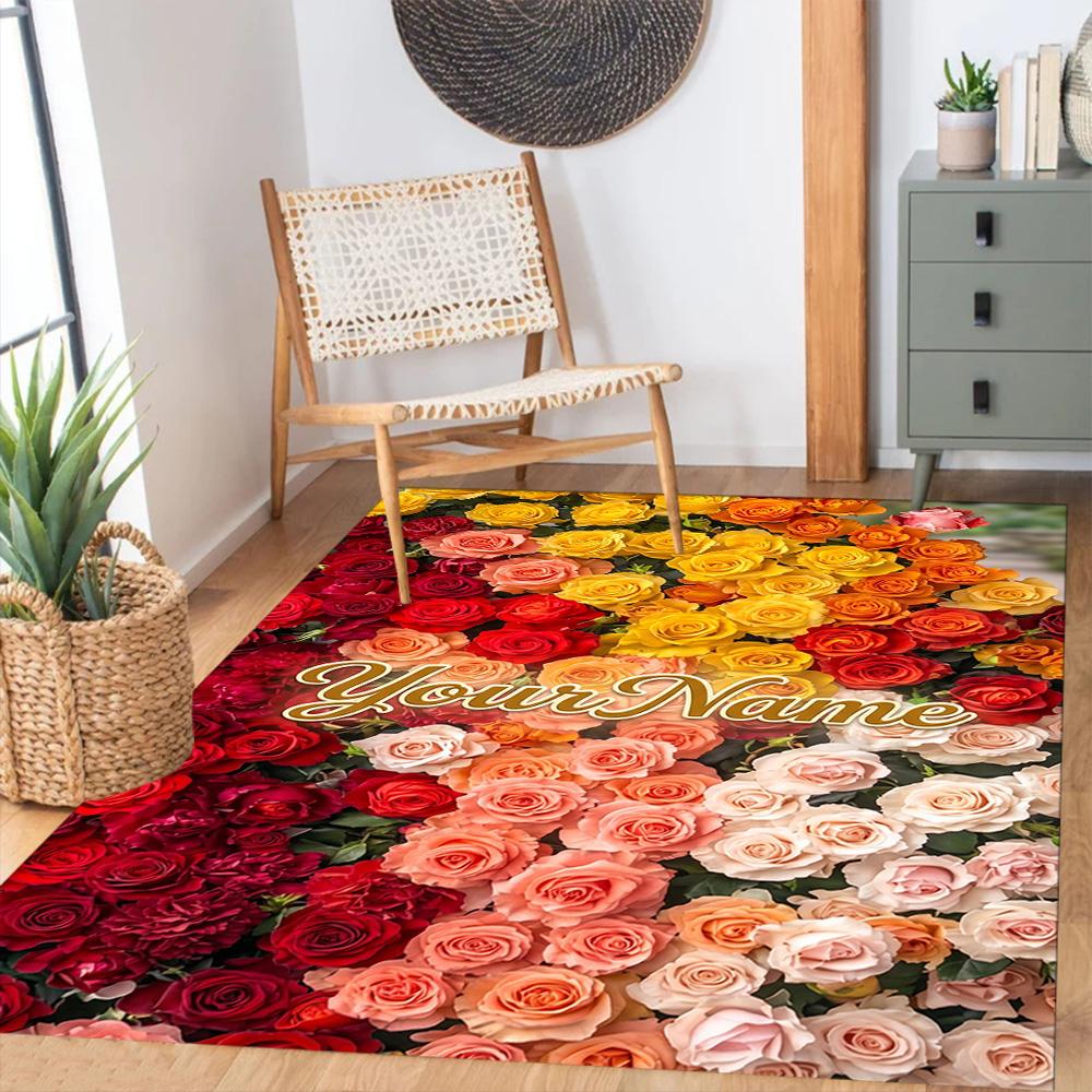 Rose Customize Text Floor Mat Design for Study room Balcony Entryway Hallway Anti-slip Rug Anime Office Decor Perfect Birthday/Christmas Gift Idea