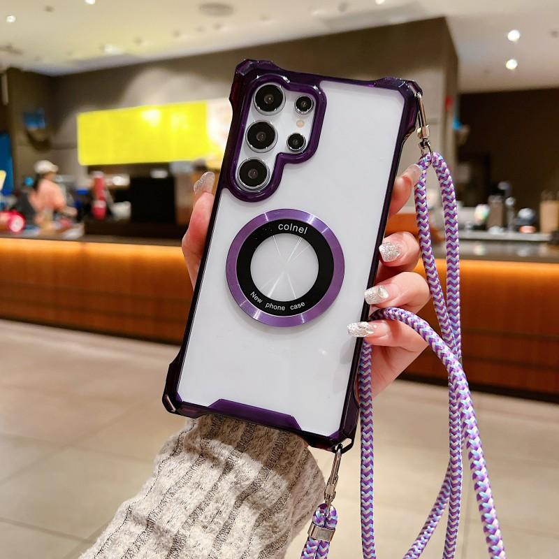 

Four Corners Strap Case For Samsung Galaxy S24 Plus S22 S23 Ultra A54 A55 Crossbody Cord Lanyard Shockproof Clear Magnetic Cover S24