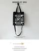 Black & White Checkered Panda Knitted Tote Handbag - Versatile, Large Capacity, Portable Shoulder Bag for Women.
