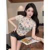 Small shirt thin girl Spice girl T-shirt summer print short sleeve foreign style slim short top fashion mesh cross