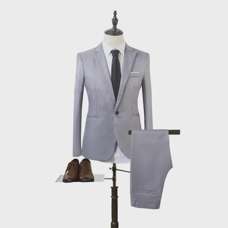 Men's Slim Fit Korean Style Casual Business Suit Set - Two-Piece