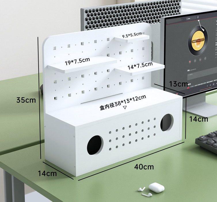 

1pcs Office desktop power strip storage box with built-in hole board shelf and data cable sorting box