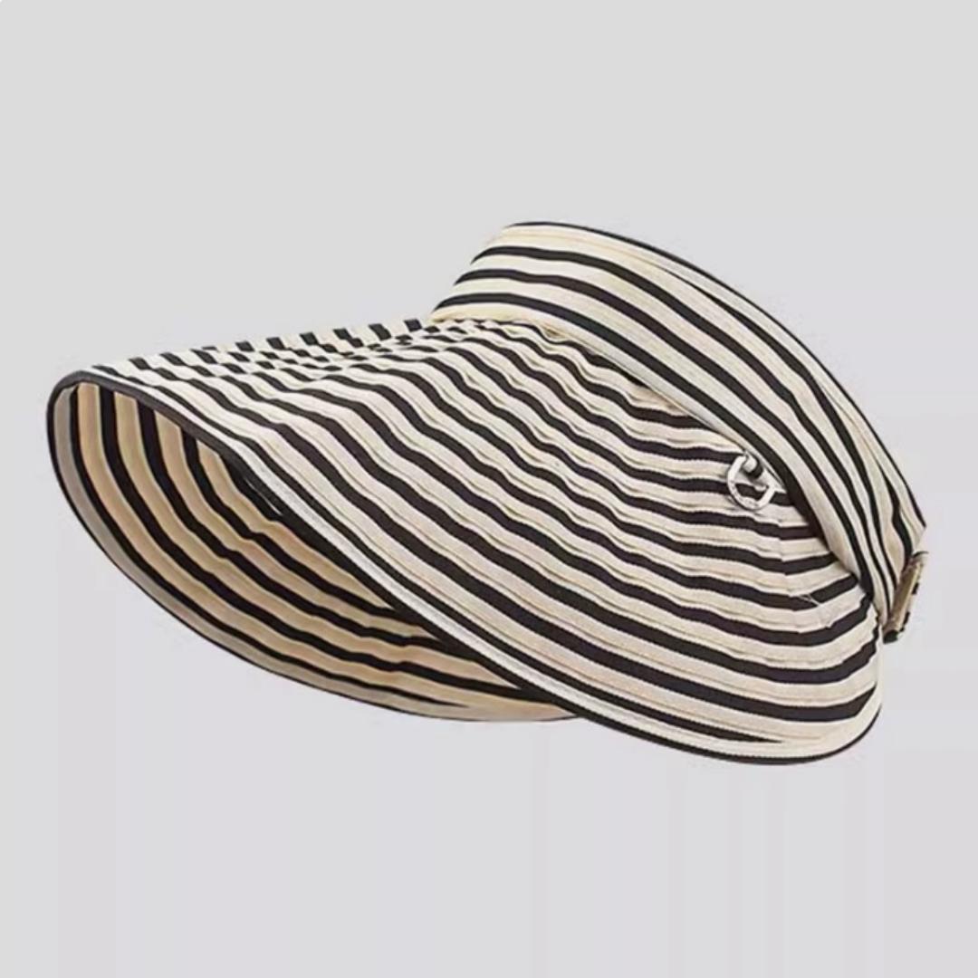 Freedom Outdoors Women's Black Striped Wide Brim Sun Hat Spring Summer Foldable Outdoor Sunshade Visor Beach Sunhat Accessory 56-59Cm