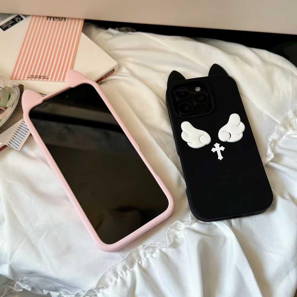 Cartoon Cute Cat Ears Angel Silicone Soft Case for IPhone 17 16 15 14 13 Pro Max 17Pro 16Pro IPhone17 IPones Women Back Cover