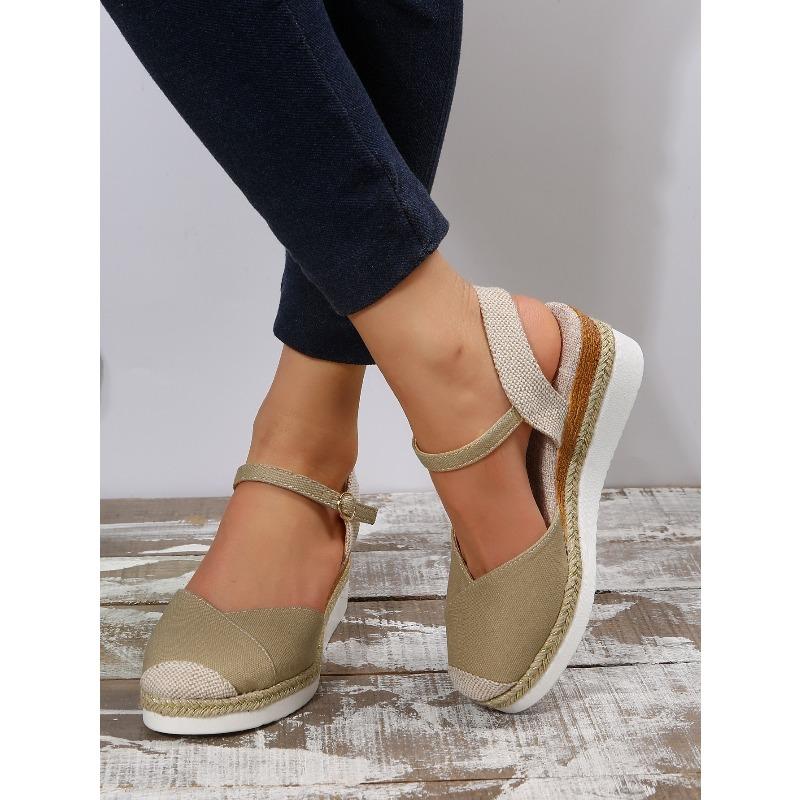 New Fashion Plus Size Women's Closed Toe Wedge Heel Thick Sole Hemp Splicing Roman Sandals