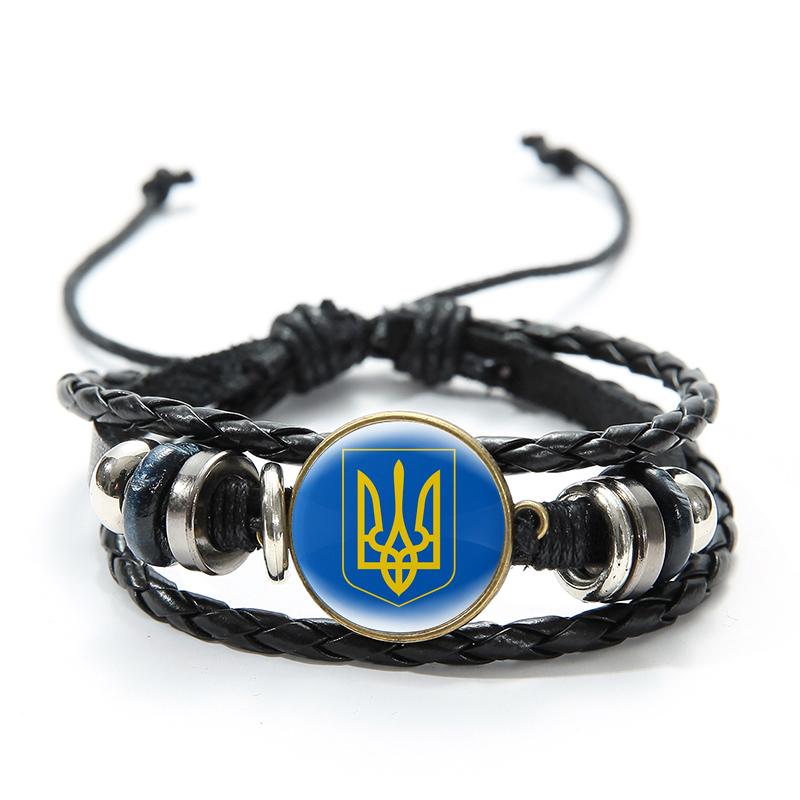 Bracciale con Ciondolo Simbolo Rune Vintage Tryzub Gemme di Vetro Fatto a Mano Multiplo Braccialetti in Pelle PU Braccialetto Gioielli Unisex Regalo
