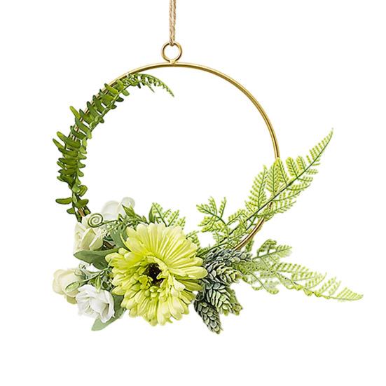 Yousheng Floral Hoop Wreath, Metal Wall Hanging with Flower Decor, Durable Wear-Resistant Floral Hoop Wreath, for Garden Balcony Windowsill