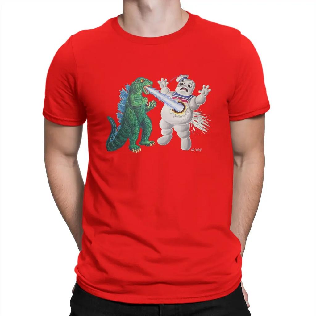 Kaiju With A Sweet Tooth T-Shirts for Men Attack Of The Marshmallow Unique Cotton Collar Short Sleeve T Shirt Graphic Printed