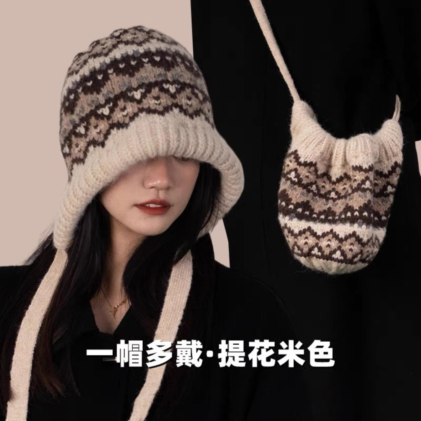 

Зимняя теплая шапка Вязаная шерстяная шапка Шапка-мешок Шапка-бини One Size