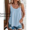 Women Sleeveless Camisole Tank Top White Round Neck Eyelet Pattern