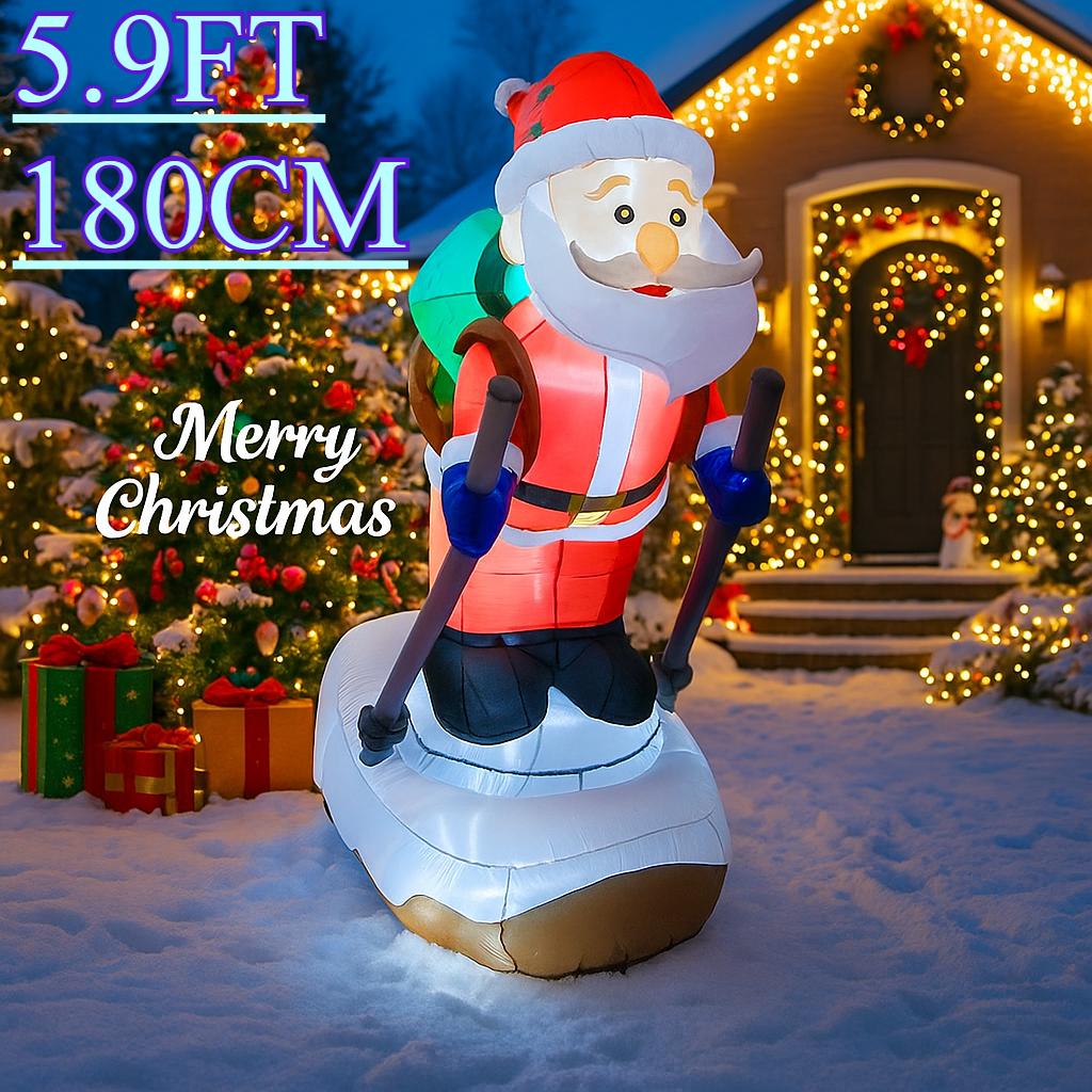 5.9FT Xmas Holiday Inflatable Yard Decor Skiing Santa Claus Airblown Model LED Christmas Toy Supplie Home Decor Ornaments Gifts