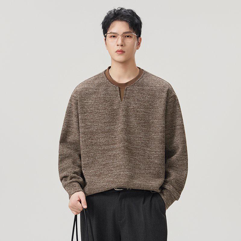 Mens Casual Plain Pullover Sweatshirt Loose Fit Round Neck Daily Wear Top