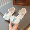 Mädchen Sandalen Spitze Mesh Schleife Glitzernder Kristall Kinder Prinzessin Schuhe für Sommer 2025 Nagelneu Kinder Mode Schuhe Ins Süß Trendy